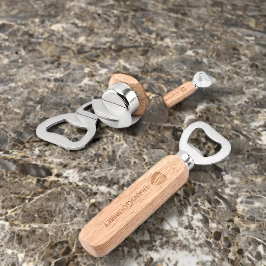 Stock Wooden Handle Beer Opener Simple Solid Wood Large Stainless Steel Beer Opener