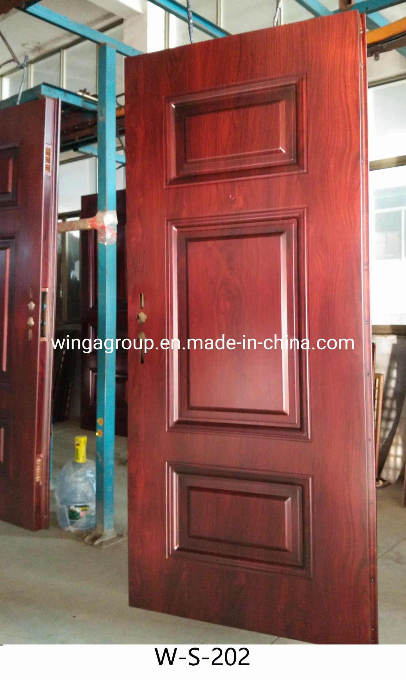 Three Square Design Wood Grain Color Security Iron Metal Door W-S-202