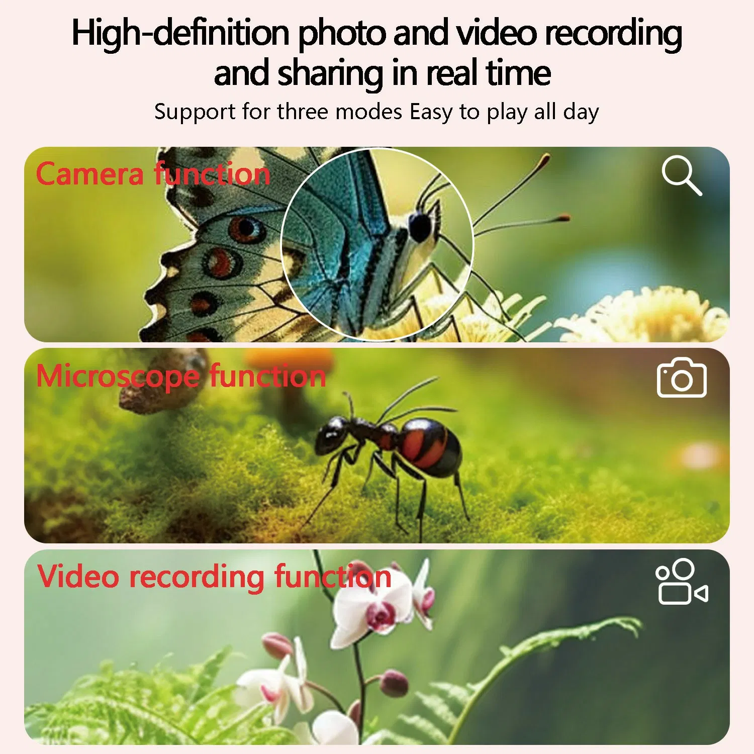 Z800 Kids Digital Camera - 2.0" Screen, 500X Microscope, 32GB Included - Pink