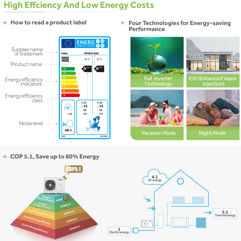 Low Price High Temperature High Cop R290 Evi WiFi Control DC Inverter Air to Water Air Source Heat Pump for House