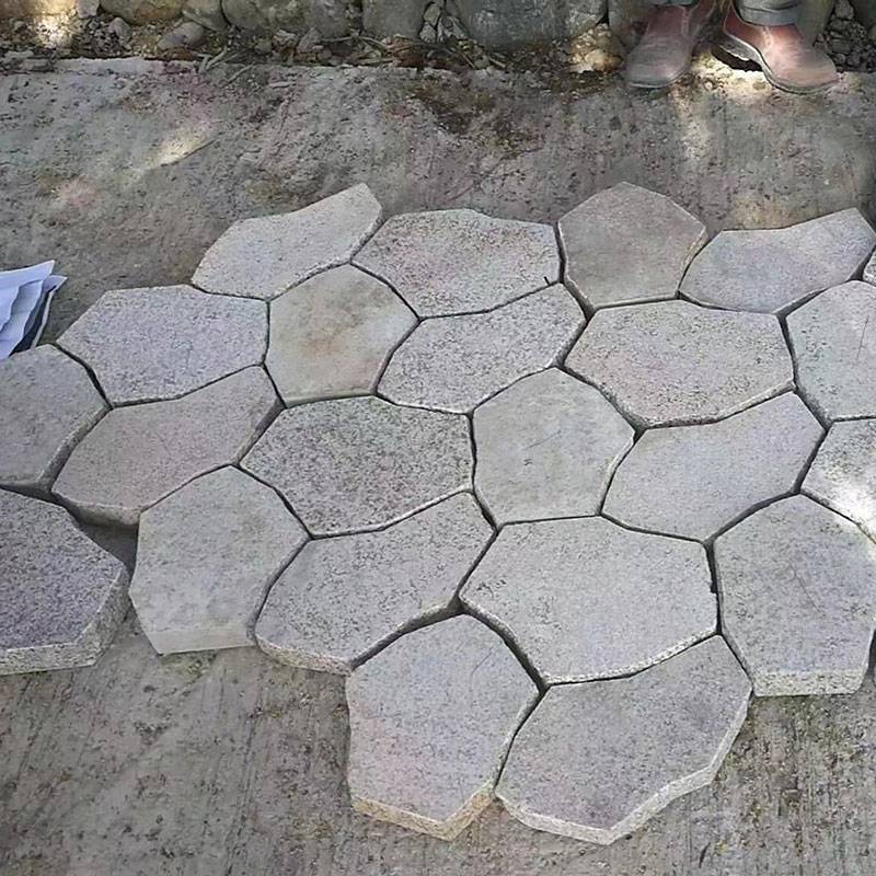 Flamed Surface G655 White Cobble Stone Meshed Pavement Mats Granite Patio Paving Stone
