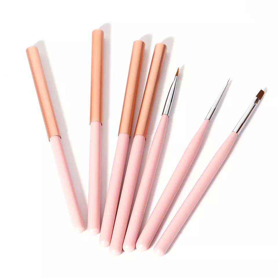 Pink 3D Kolinsky Pincel Liner Gel Drawing Nail Art Polish Brush Set