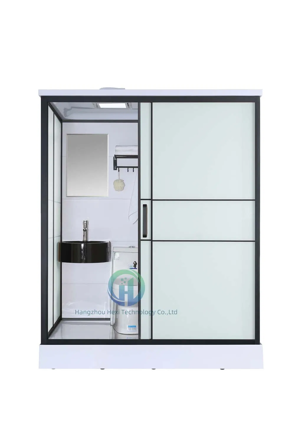 Prefab Bathroom Mobile Shower Room with Luxury Portable Shower Toilet, Frosted Tempered Glass One in All Portable Bathroom Modular Pods