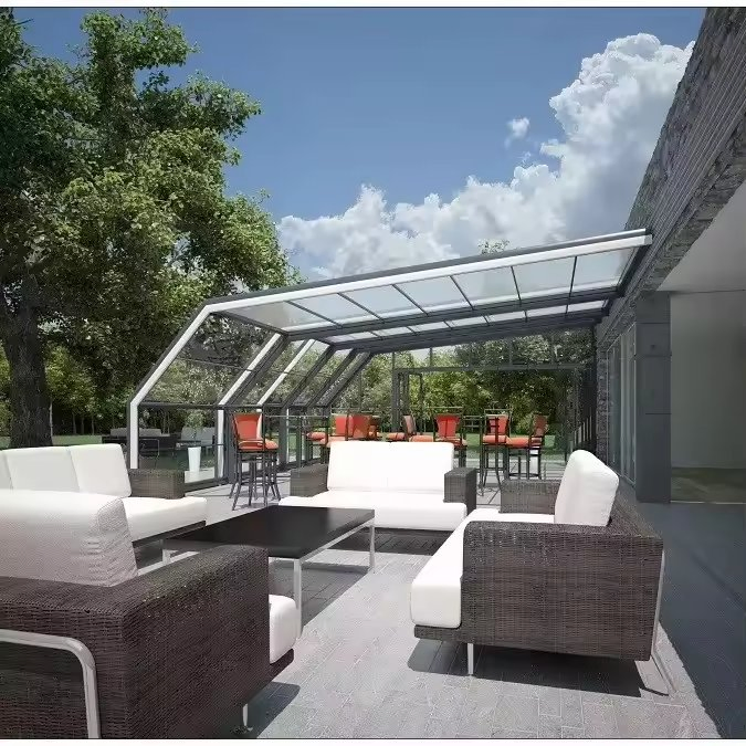 Luxury Telescopic Sunroom with Sliding Glass Panels and Rainproof Design
