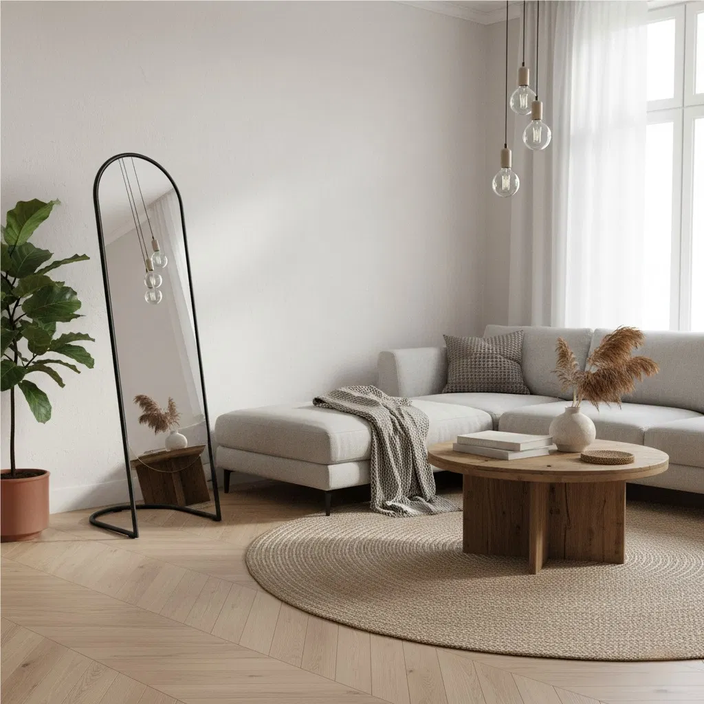 Full - Length Dressing Mirror: Arched Black Metal Frame