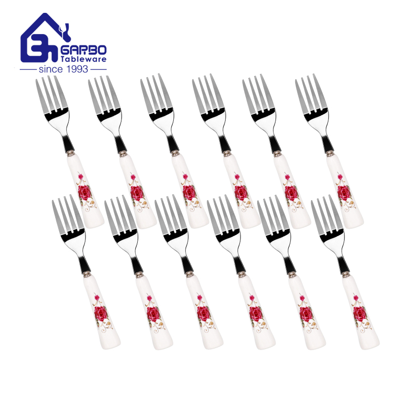 Silverware Fork Custom Stainless Steel Cutlery Set Restaurant Flatware Wedding Colourful Fork with Ceramic Handle
