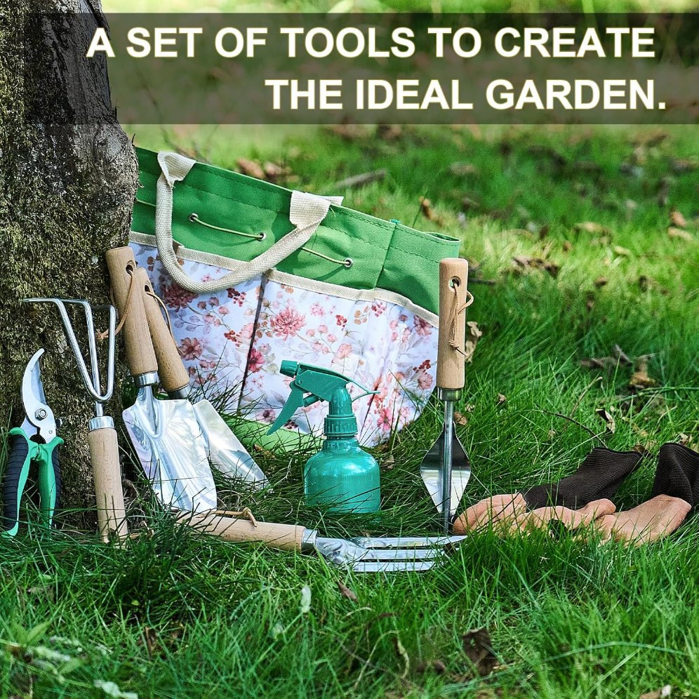 Gardening Hand Tools 9PCS Heavy Duty with Fashion and Durable Organizer Handbag Rust-Proof Set Ideal Kit Gift