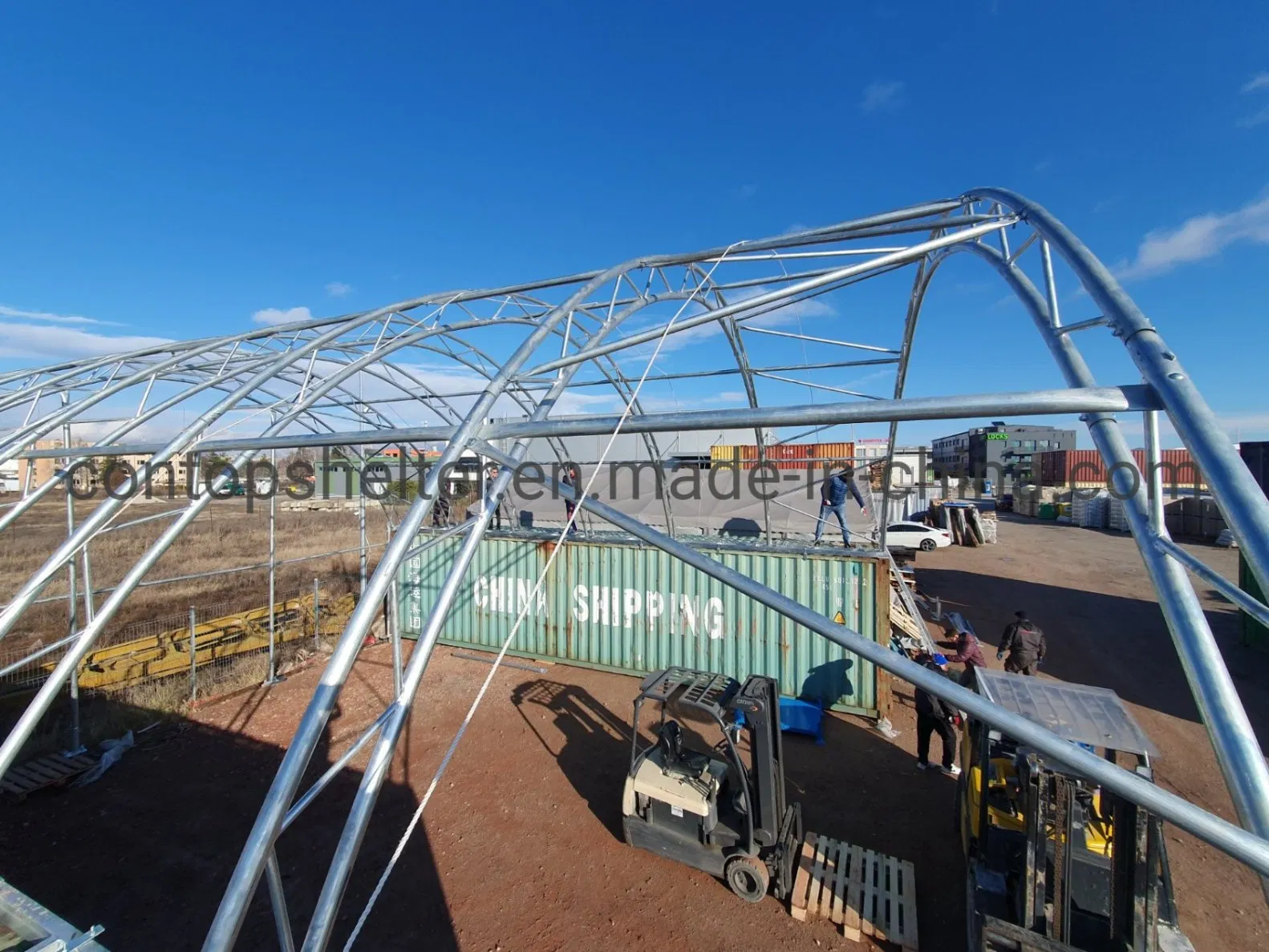 Industrial Outdoor Storage Prefab Steel Structure Dome Shelter for Containers