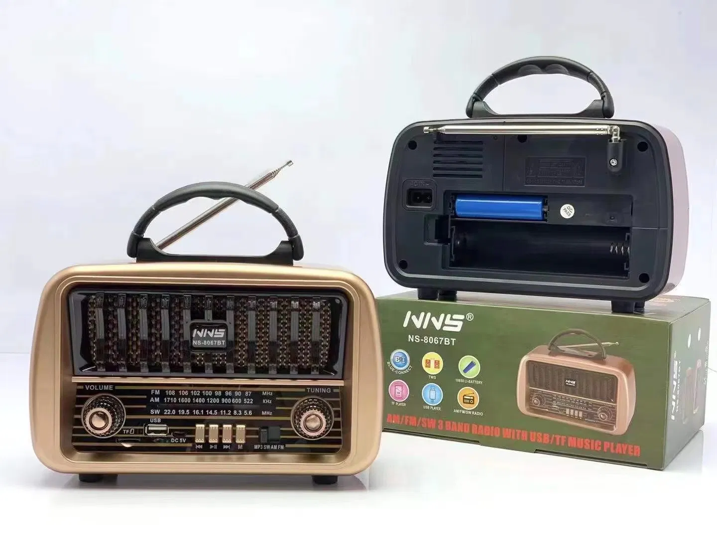 Ретро радио NS-8067BT с Bluetooth, деревянный корпус
