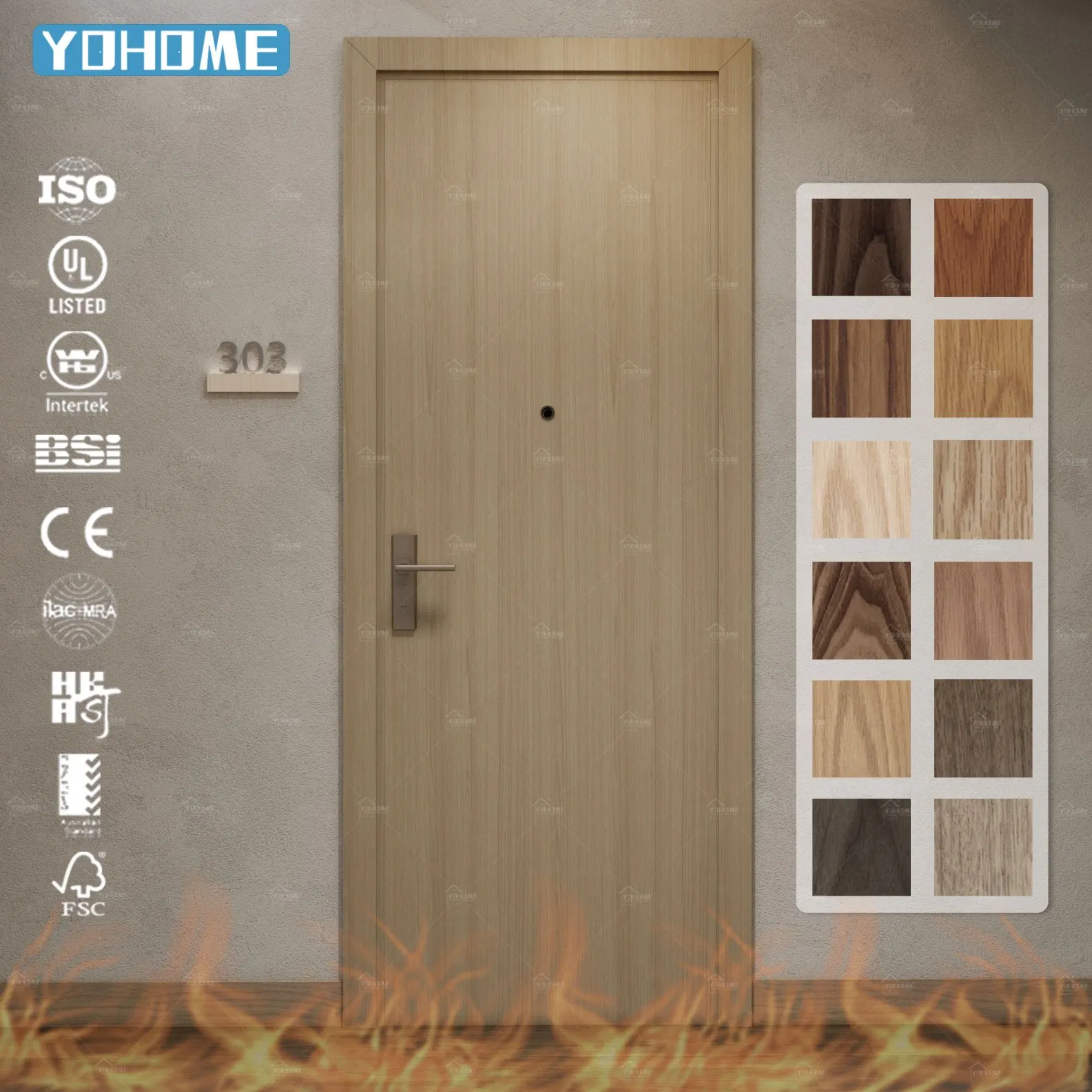 England Fire Door Factory Custom Modern Fd30 Fd60 Wooden Hotel Apartment Oak Veneer 44mm Thick Internal Doors