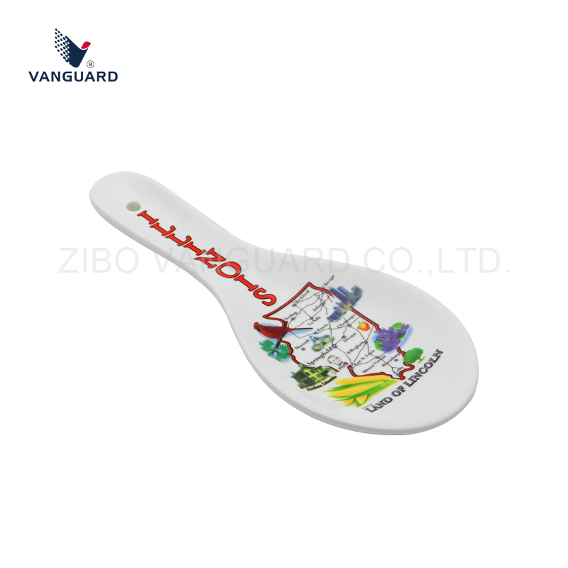 Factory White Dinner Spoon OEM Ceramic Soup Spoon with Decal Printing