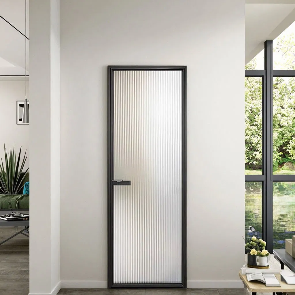 Aluminum Framed Hinged Swing Door Customized Bathroom Doors with Frosted Glass