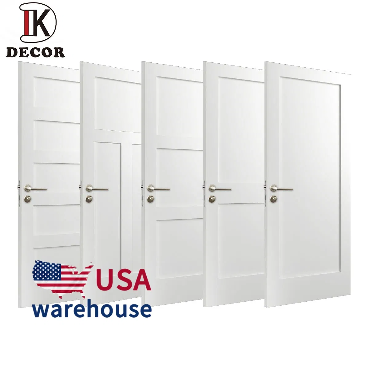 Modern Prehung 5 Panel Wood White Painted Solid Core Shaker Interior Door