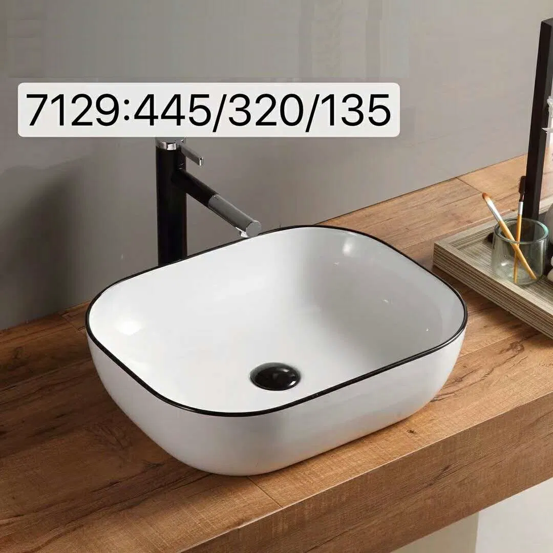 7129 Oval Shape White with Black Line Decal Counter Wash Basin