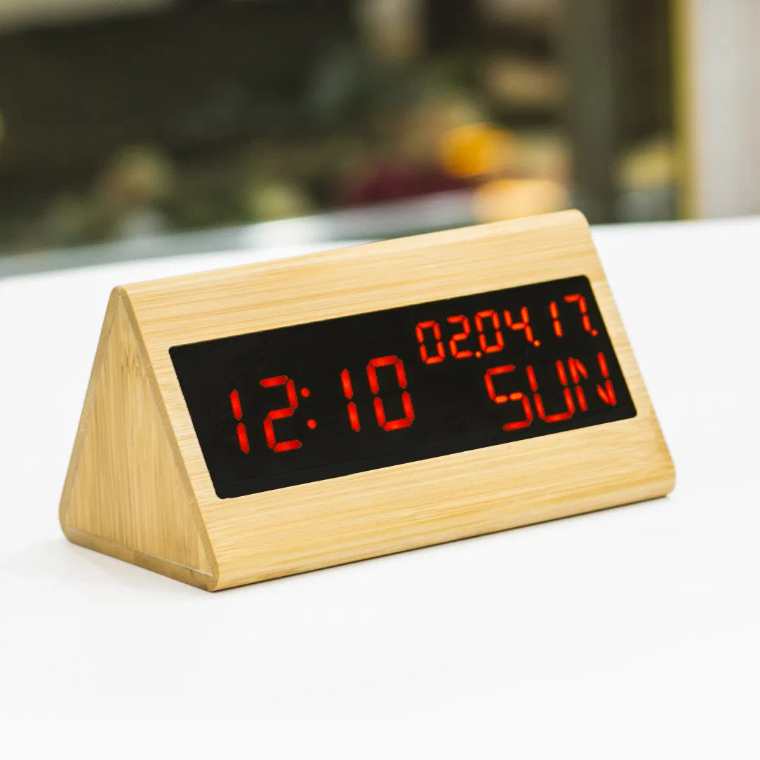 Logo Customized LED Display Wooden Digital Clock