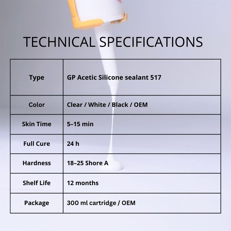 Fast Curing Gp Acetic Silicone Sealant for Glass, Window, Door, Home Decoration, Waterproof Adhesive, OEM Available