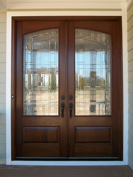 Luxry Solid Wood Front Door with Tember Glass Custom Elegant Entrance Door