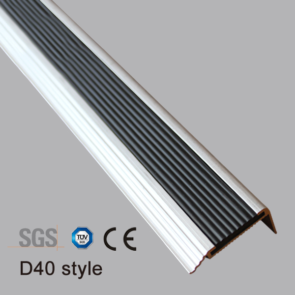 Aluminum Step Edge Anti-Slip Strip Rubber Insert Bullnose Stair Nose Trim Matt Silver Black Commercial Stair Nosing