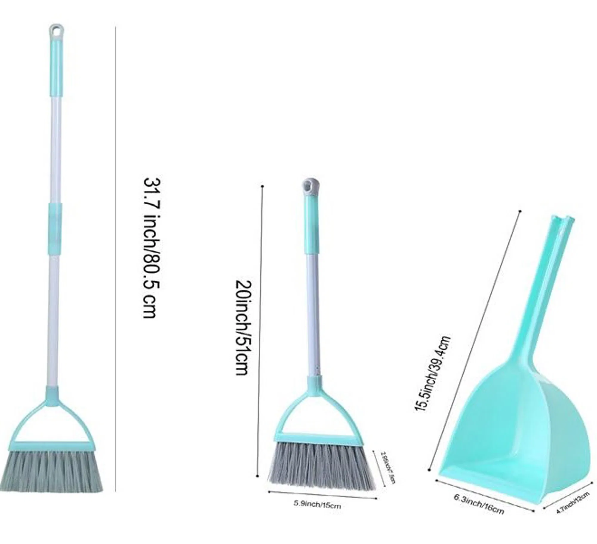 Little Housekeeping Helper Set Light Blue Extended Size Mini Broom with Dustpan for Kids