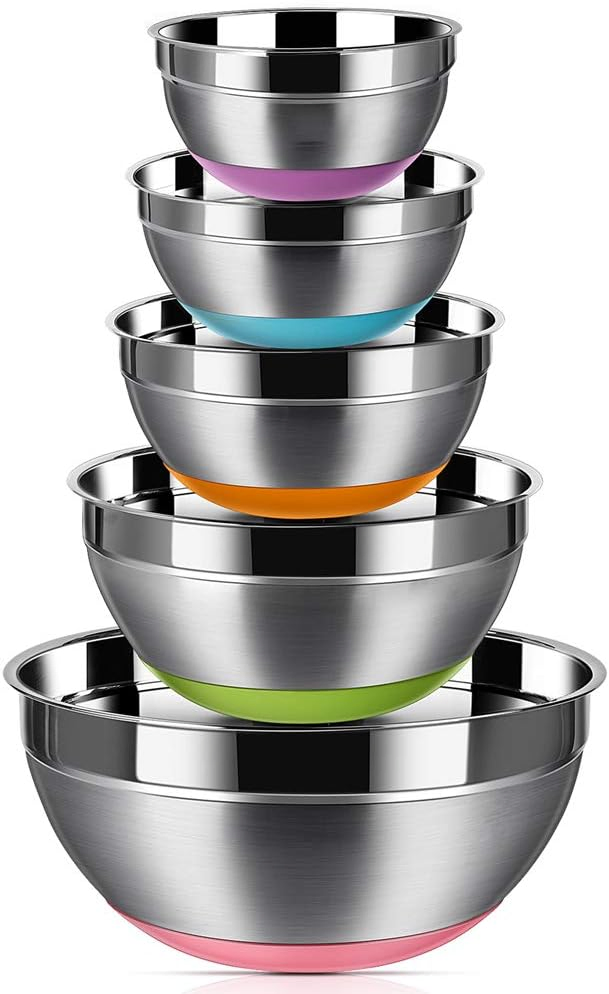 Stainless Steel Mixing Bowls Colorful Silicone Bottom Nesting Storage Bowls