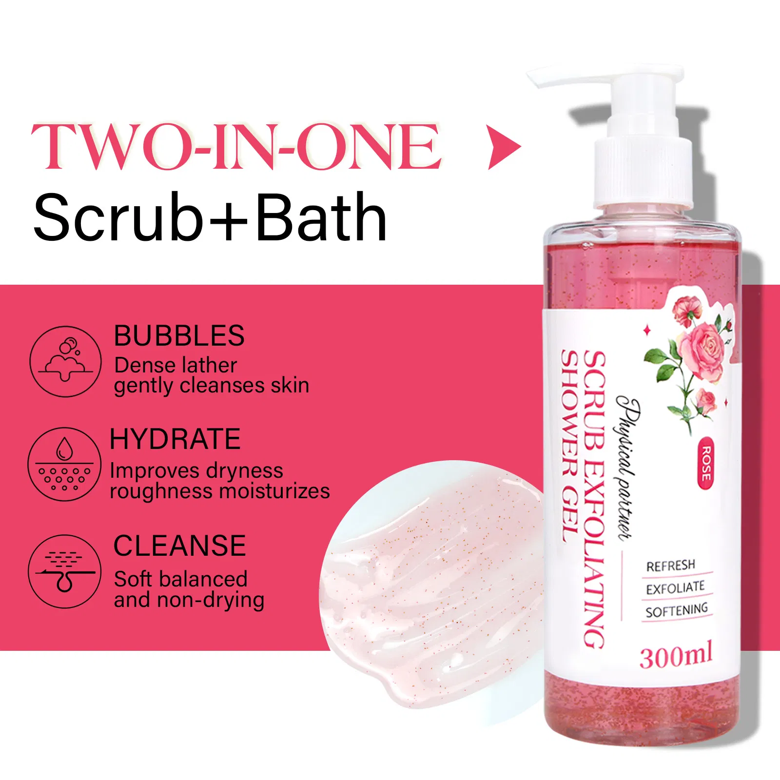 Beauty Cosmetics Body Care Shower Moisturizing Nourishing Rose Scrub Exfoliating Shower Gel