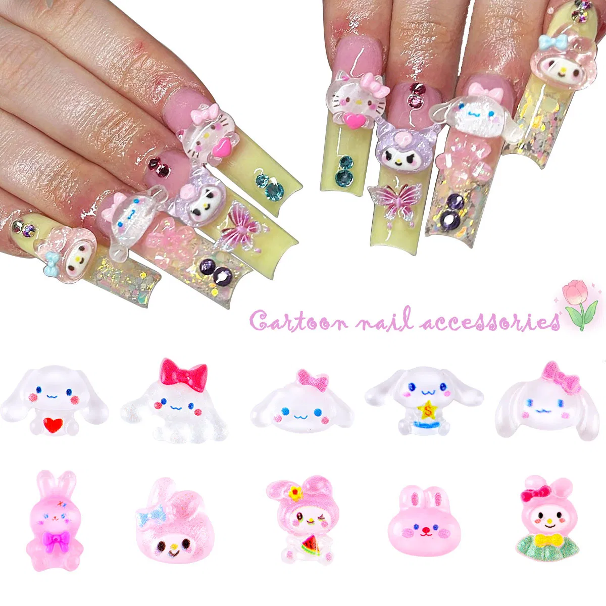 Popular Nail Cartoon Resin Charms Bear Bunny Summer Fruit Nail Art Decoration