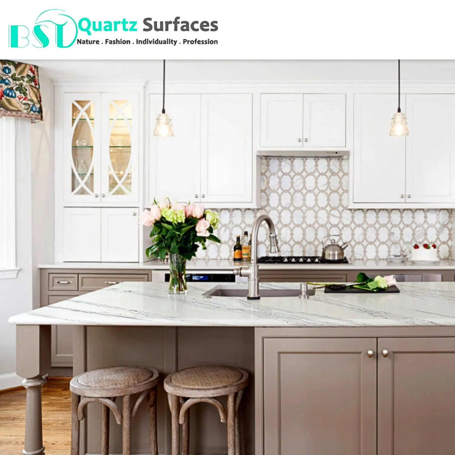 Stella Quartz Stone Slab for Precut Kitchen Countertop
