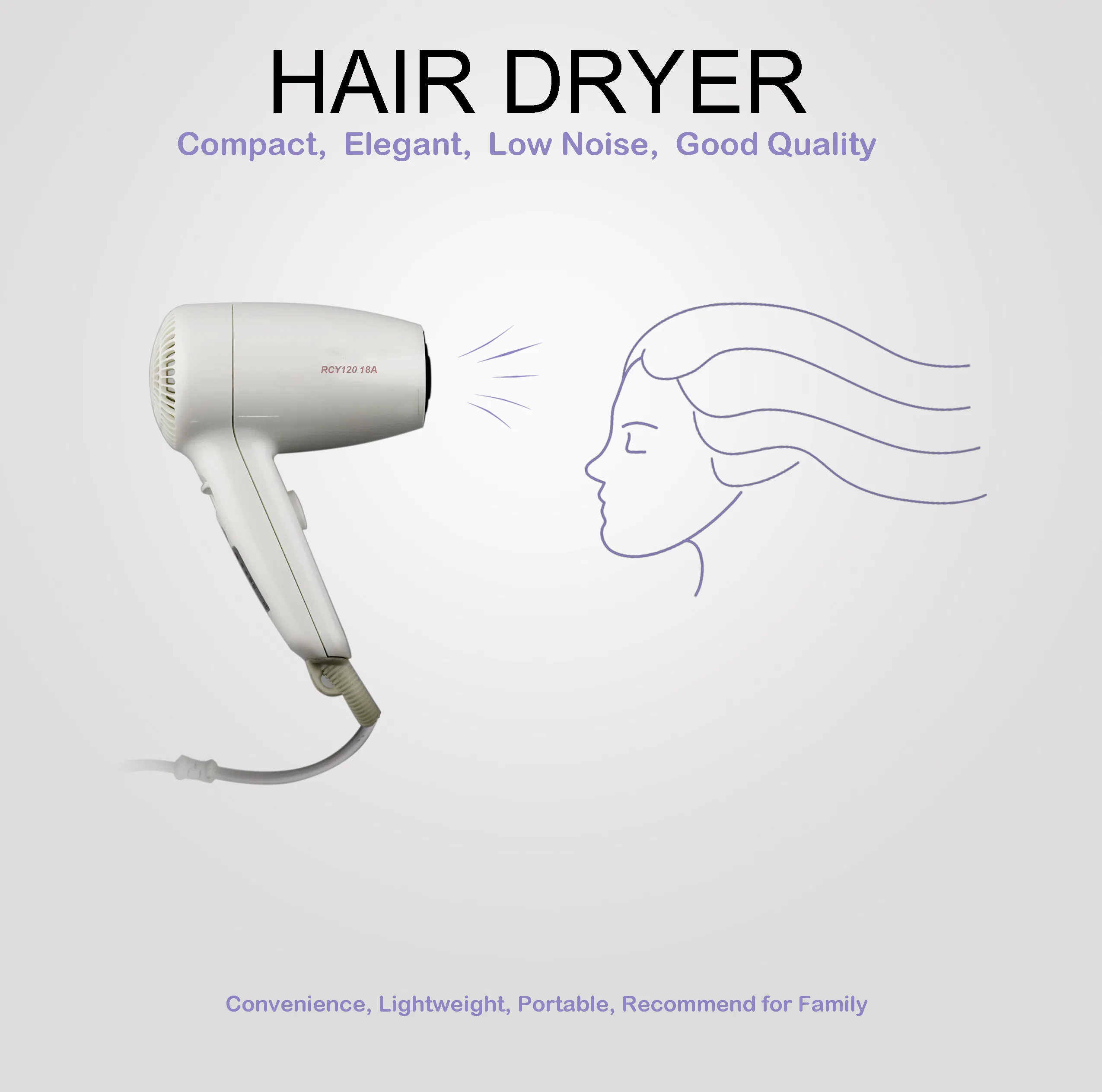High Quality ABS Materials Wall-Mounted Hotel Hair Dryer 1200W