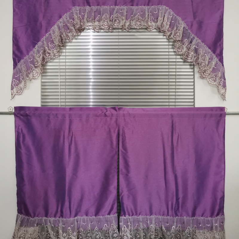 Digital Printed Kitchen Curtain Set - Olive Green Sheer with Four-Leaf Clover Patterns Patterns, Valance and Tier Panels
