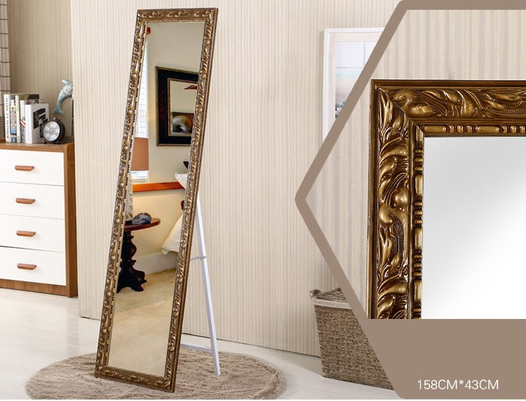 Nordic Style Foldable Furniture with Bracket Hotel Wood Full-Length Floor Mirror