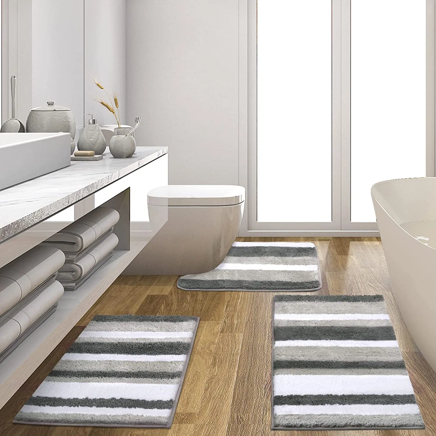 Toilet Rug Non Slip Shaggy Chenille Bath Shower Rugs Plush Bathroom Rugs