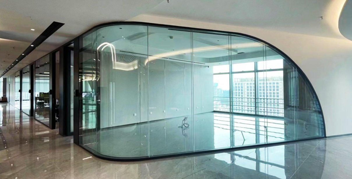 Customized Invisible Framed Aluminium Tempered Glass Modern Office Partition