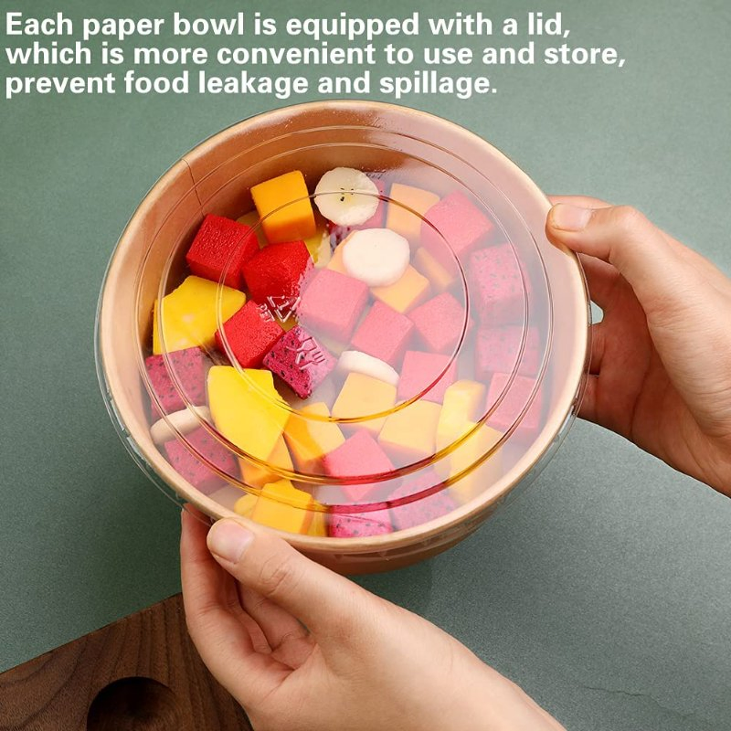 Custom Print Biodegradable Disposable Leakproof Round Kraft Paper Salad Bowl