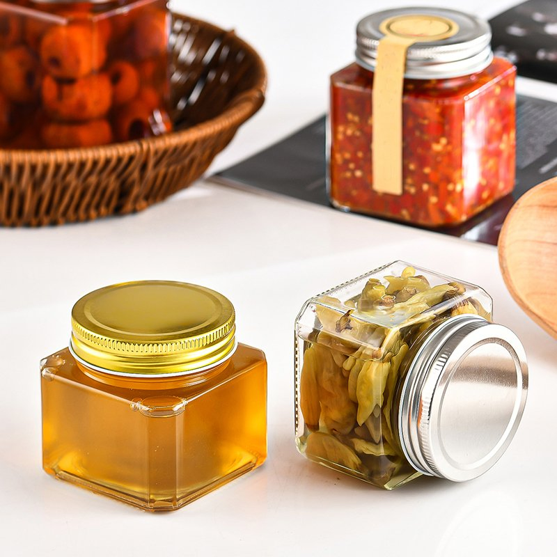 Wholesale Wide Mouth Glass Food Jars with Lids Empty 250ml 380ml 500ml Clear Storage Square Jars for Honey