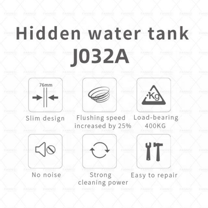 Water Saving Dual-Flush P-Trap Wall Hung Toilet Hidden Flush Cistern Plastic Tank