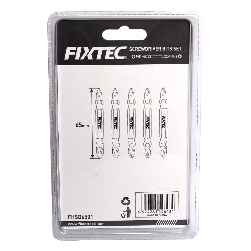 Fixtec Screwdriver Bit Hex Shank Magnetic Alloy Steel pH1-pH2*65mm Double End Head Magnetic Screw Driver Drill Bit Set