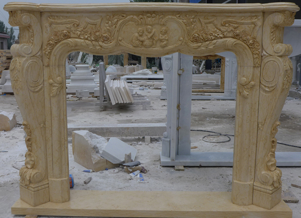 High Quality Hand Carved Beige/Yellow/White Marble Stone Fireplace