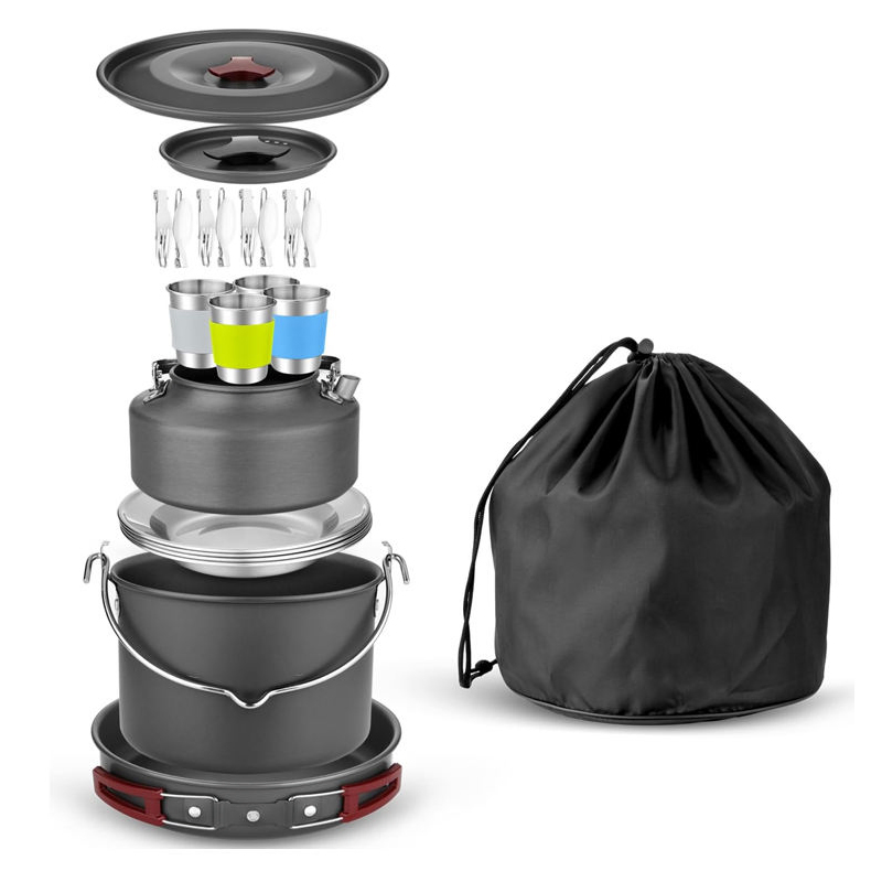 Camping Cookware Mess Kit 22PCS Portable Cooking Set for Outdoor
