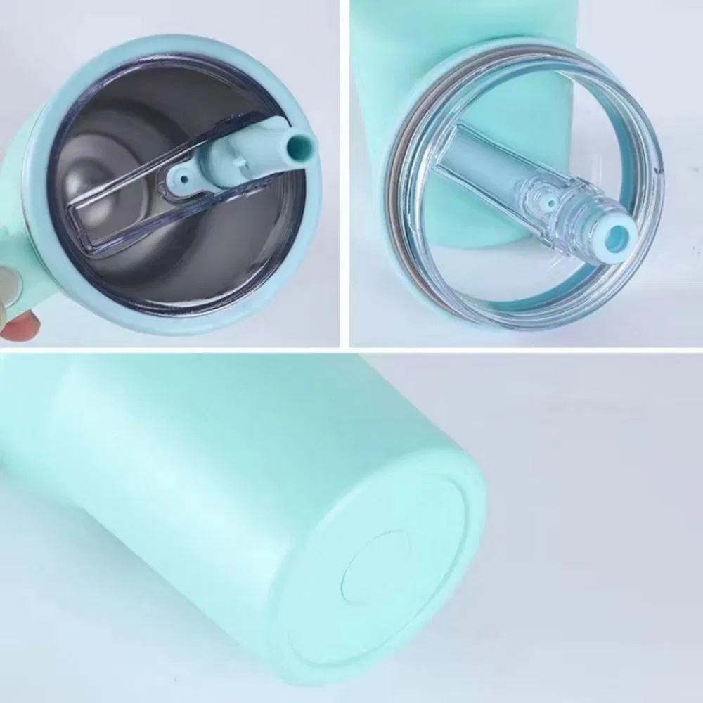 40oz Stainless Steel Double-Layer Insulated Cup Solid Color with Straw Ice Cream Cup Large Capacity Portable Handle Car Cup