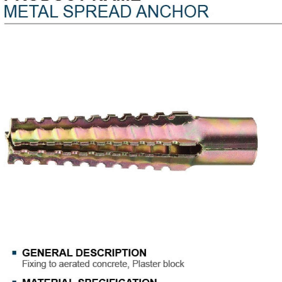 Aerated Concrete Plaster Block Fixing Metal Spread Anchor Zinc Plated Q235 Carbon Steel