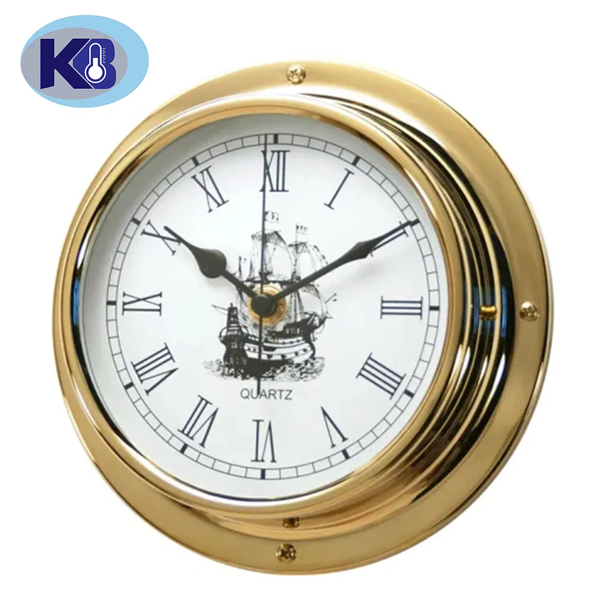 Quartz Wall Clock Roman Numberals Dial Brass Case 81mm
