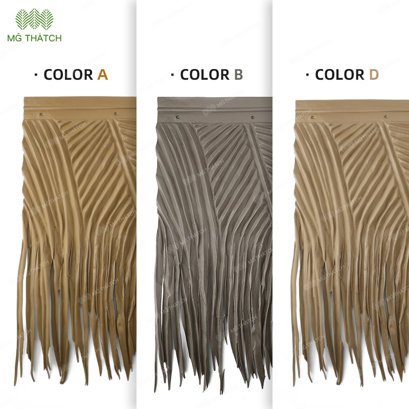 Fire Rated & UV-Proof Synthetic Thatching Artificial Palapa Palm Leaves Thatch Roofing HDPE Plastic Tiki Roof Palm Thatch