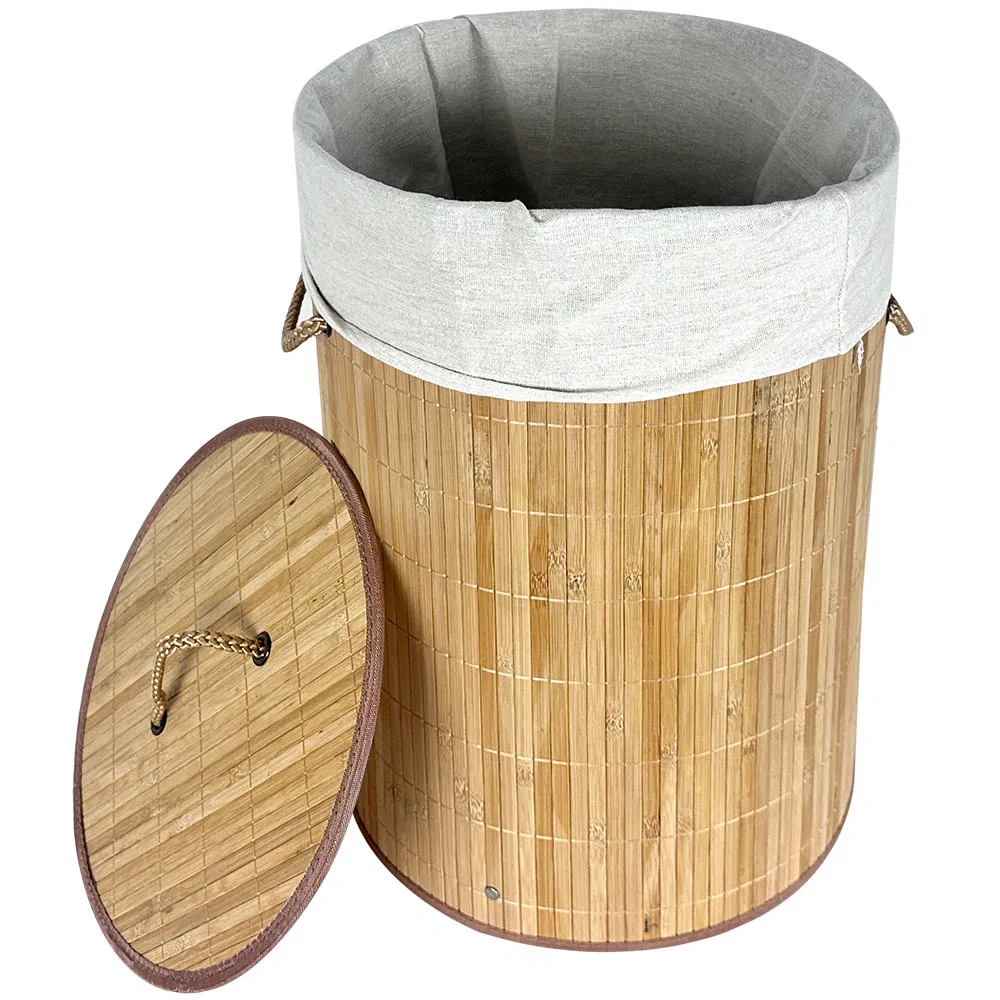 Foldable Large Bamboo Laundry Basket with Liner with Lid and Handle