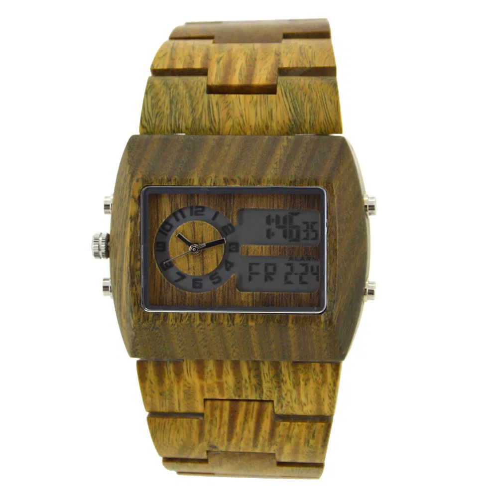Popular Handcrafted Natural Wooden Digital Items Analog Display Quartz Watches