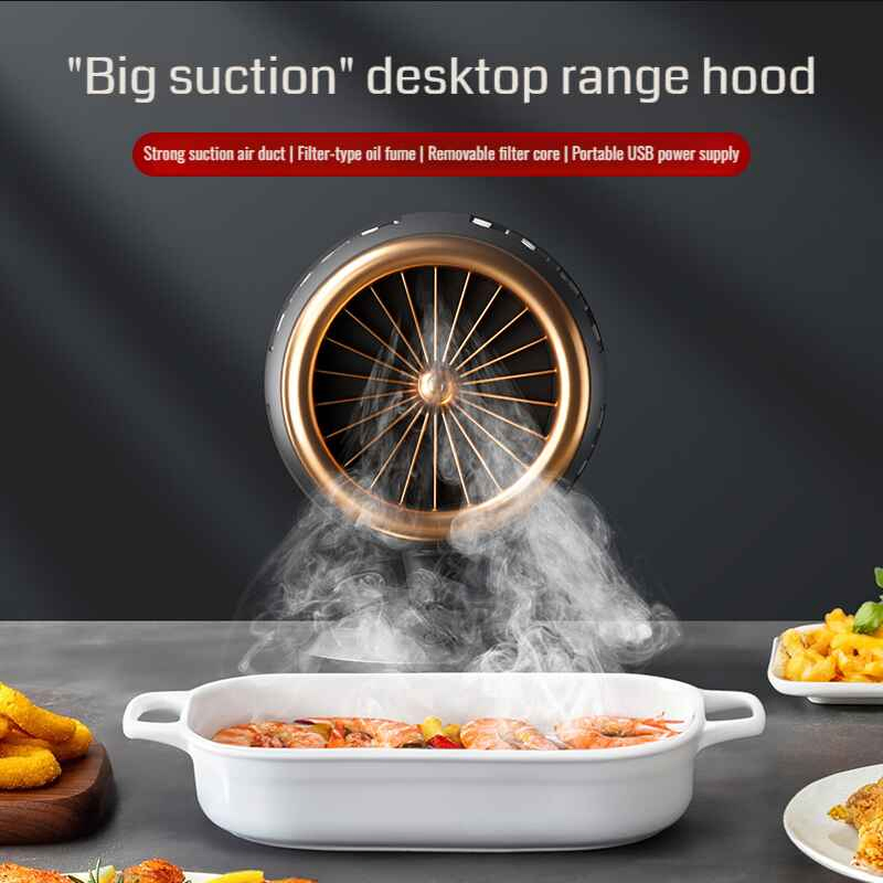 Small Portable Desktop Large Wind Power Tabletop Smoker Range Hood for Home Use