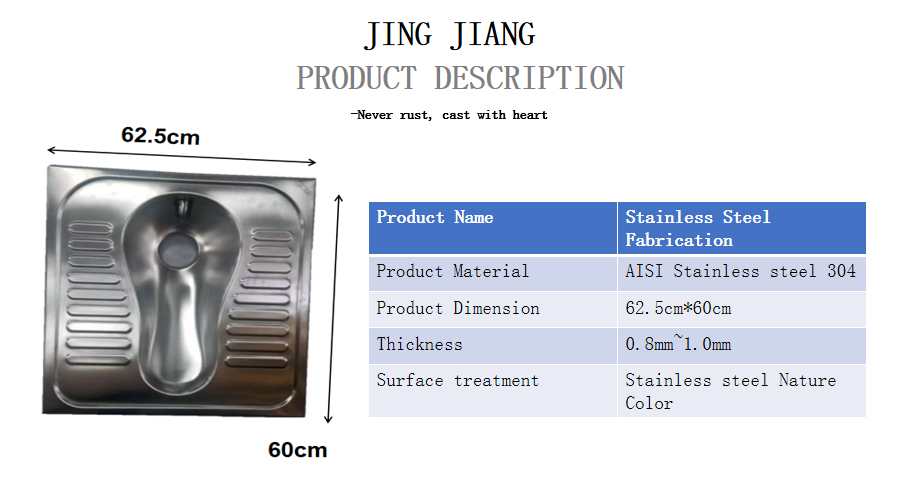 Sanitary Ware Stainless Steel Squatting Pan Trap Deep Drawing Deep Drawn