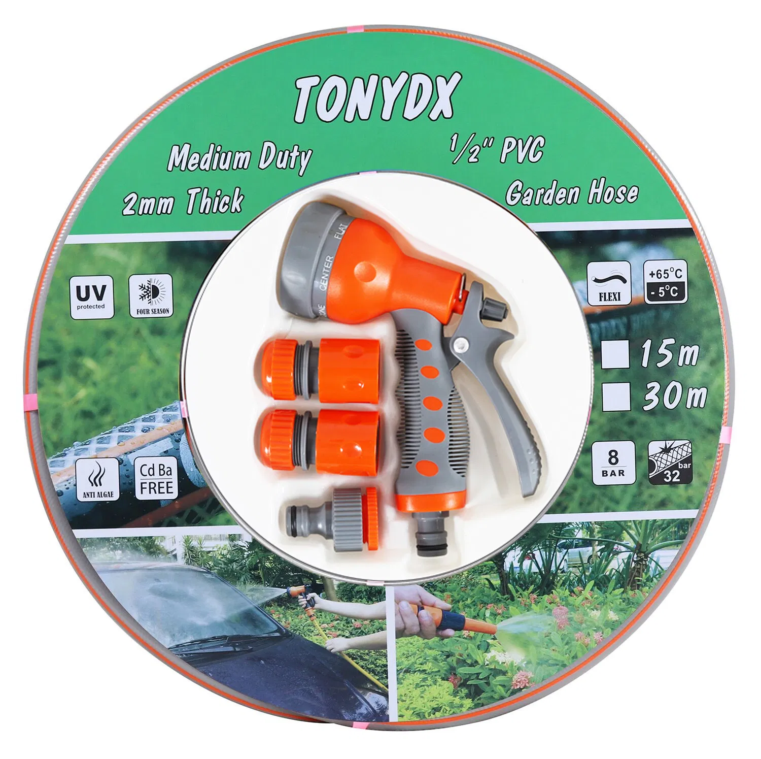 Heavy-Duty 1/2 Inch PVC Garden Hose Reel with Durable Brass Connectors