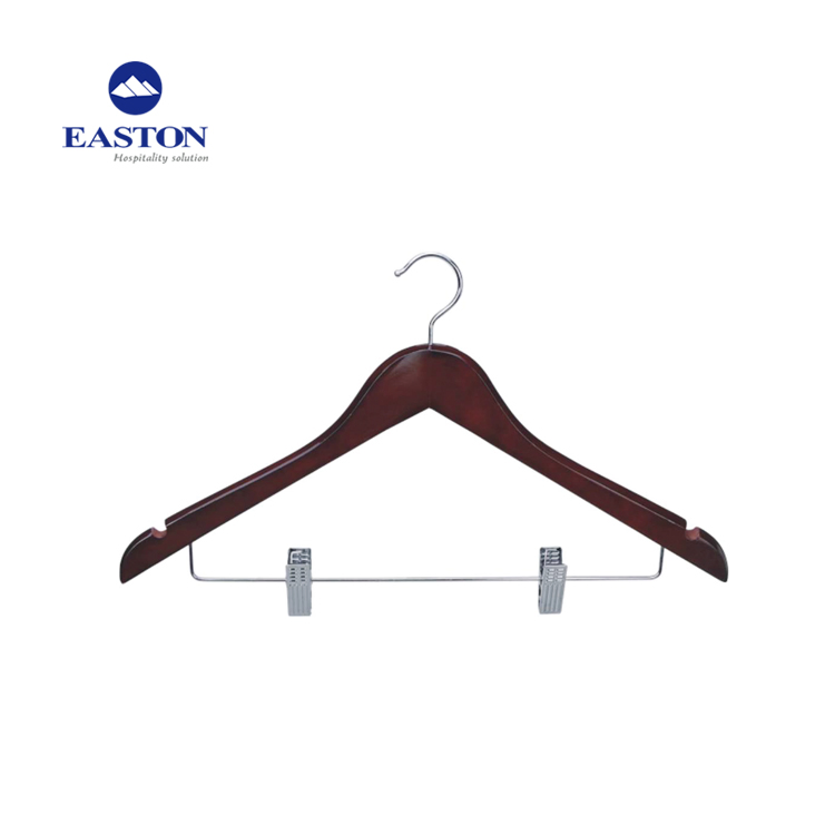 Hotel Room Wooden Female Clothes Shirt Hanger with Metal Clips