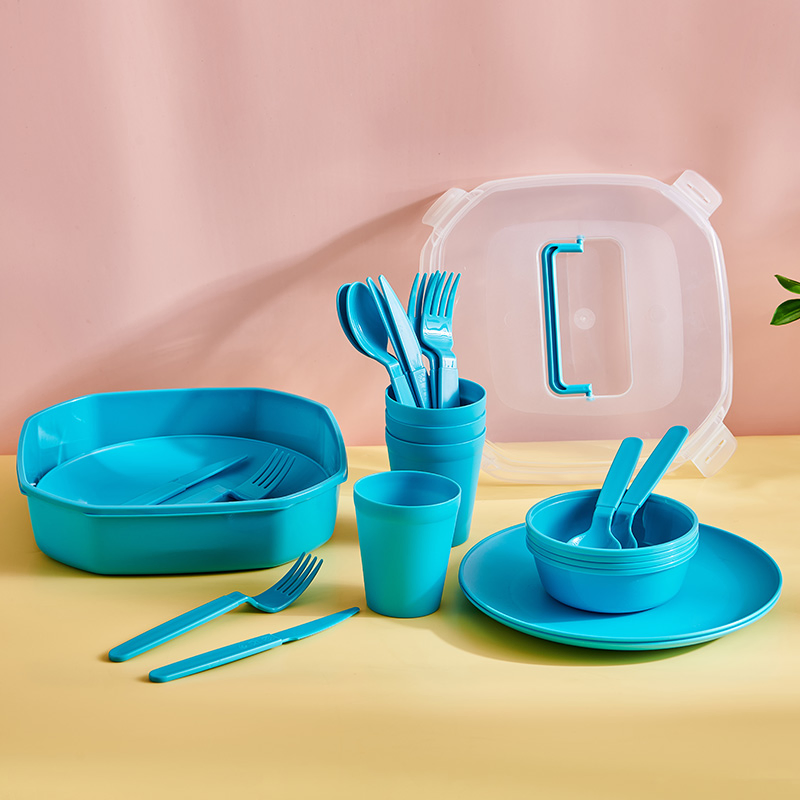 25PCS Portable Lunch Box Plastic Outdoor Camping Picnic Tableware Plastic Dinnerware Set