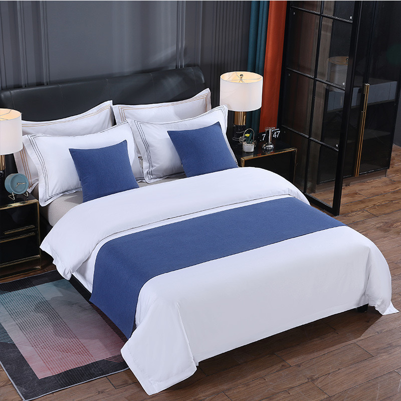 High-End Colored Home Textile Guest Room Simple Linen Plain Color Design Green Decoration Bed Flags Quality Hotel Bedding
